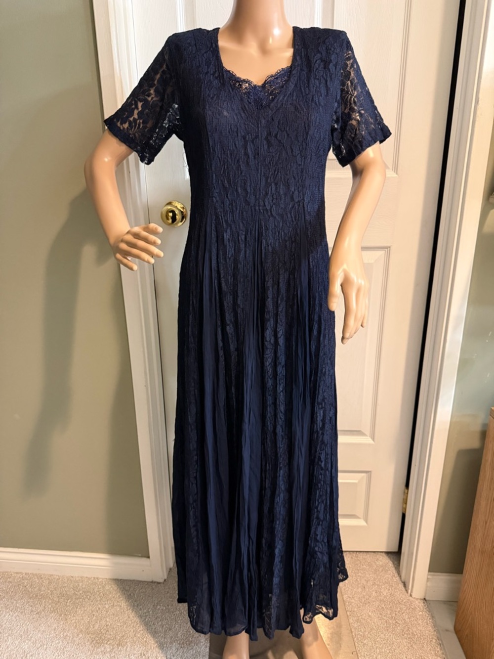 Vintage Nostalgia Dress Womens M Sheer Lace Witchy Whimsigoth Boho Navy Blue